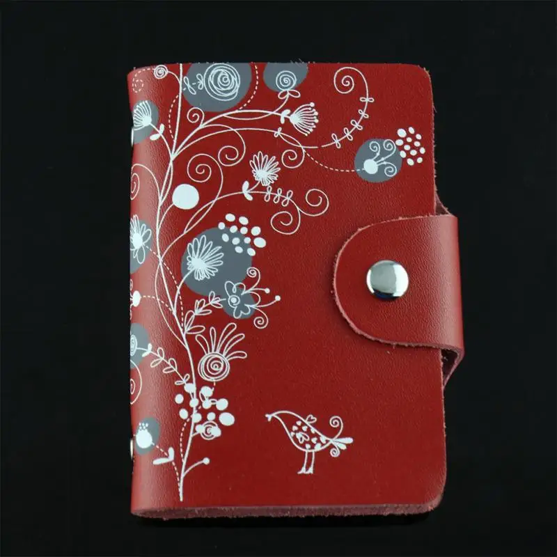 4 Colors Floral Pattern Business Card Holder Purse Leather