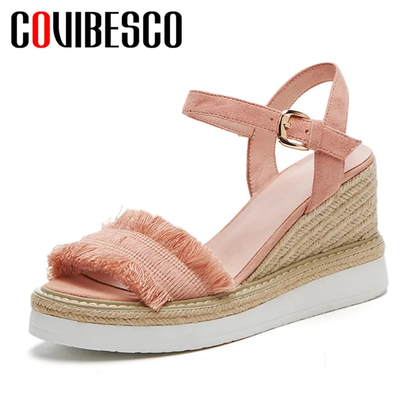 

COVIBESCO Fashion Sweet Kid Suede Buckle Women Sandals 2019 Summer New Platforms Women Wedges Office Shoes Woman Solid Shoes