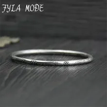 Fyla Mode S925 Sterling Silver Jewelry Fashion Thai Silver Hand Carved Small Fish Pattern Bangles Bracelets 3mm 9.5g PKY161