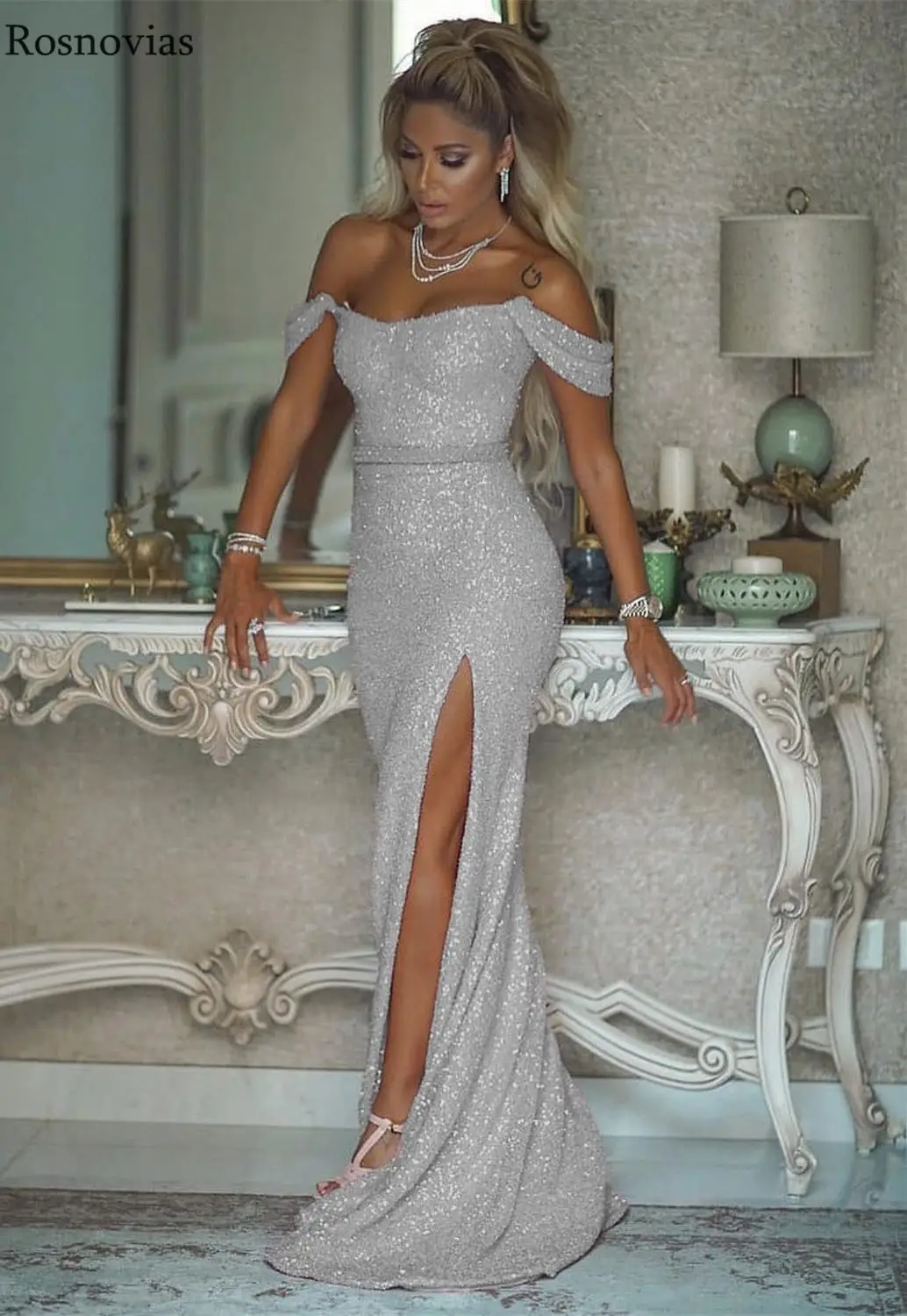 silver formal evening gowns