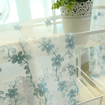 

Pastoral Flower Embroidered White Tulle For The Living Room Pink Yarn Curtains For Bedroom Blue Flower Voile Curtains AG113&20