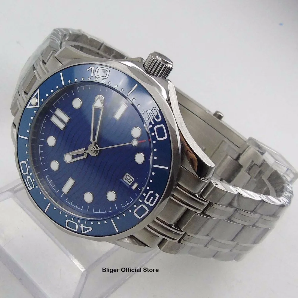 

Fashion Business Style 41mm Blue Sterile Dial Big Face Men's Watch Ceramic Bezel Luminous Date MIYOTA 8215 Automatic Movement