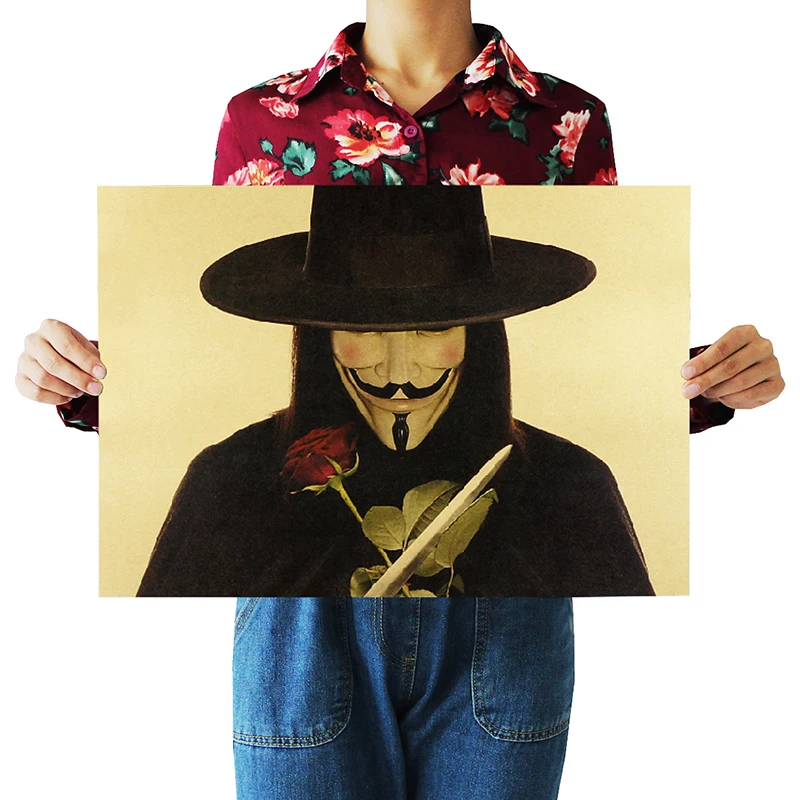 DLKKLB Винтаж плакат V For Vendetta фильм Постеры для бара Кафе Декор Стикеры 51x35 5 см крафт