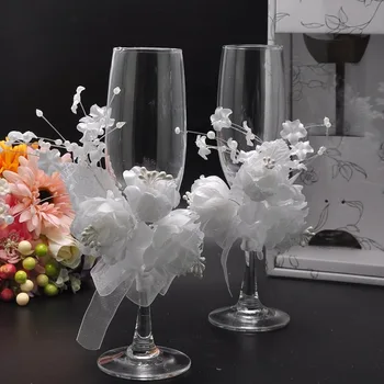 

wedding champagne glass set decor hanap red wine cup glasses gift box goblet simulation flowers pearl decoration marry cups