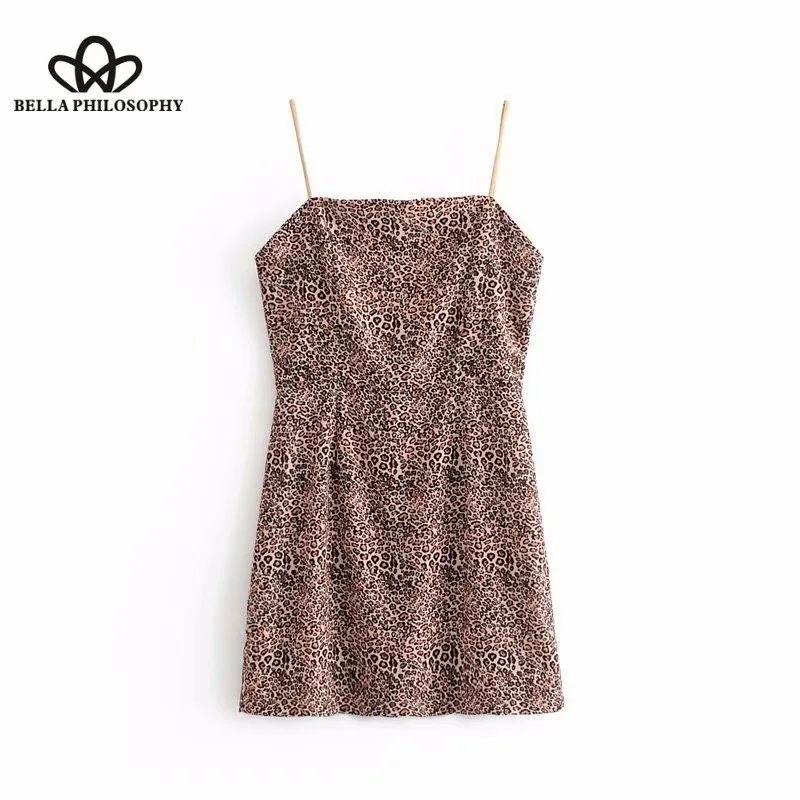 Wonder 2018 new sexy leopard print spaghetti strap mini dress retro strapless vestidos ladies back zipper casual chic club dress