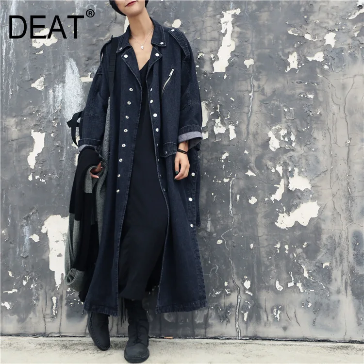 

[DEAT] 2019 Spring New Oversize Jacket Buttons Single Breasted Irregular Stitching Hem Ladies Fashion Denim Windbreaker BA8