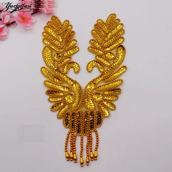 

YACKALASI 10 Pcs Sequined Appliqued Flower Headwear 3D Trims Beaded Embroidery Floral Fringe V Neck Collar Sewing Trims 30*17cm