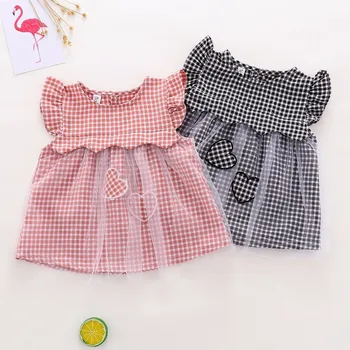 

2019 Summer Baby Girls Short Sleeve Plaid Ruffles Mesh Heart Birthday Party Princess Tutu Kids Dress vestido infantil