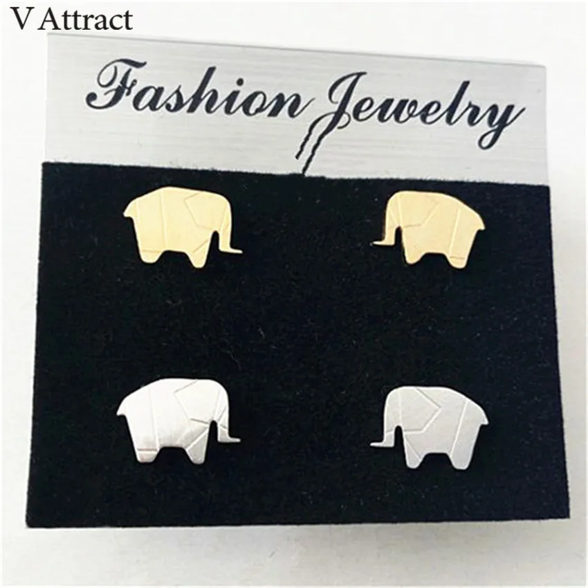 V притягивают 10 пара из нержавеющей стали Luck Elephan серьги-гвоздики Женские Модные Позолоченные ювелирные изделия животного букле D'oreille Femme