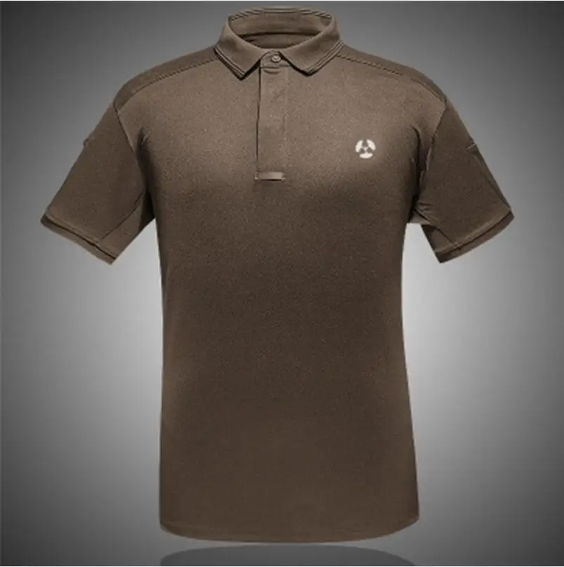 Летняя тактическая быстросохнущая рубашка мужская Военная дышащая с коротким рукавом Повседневная рубашка-Поло рубашка поло Coolmax Army POLO - Цвет: Brown