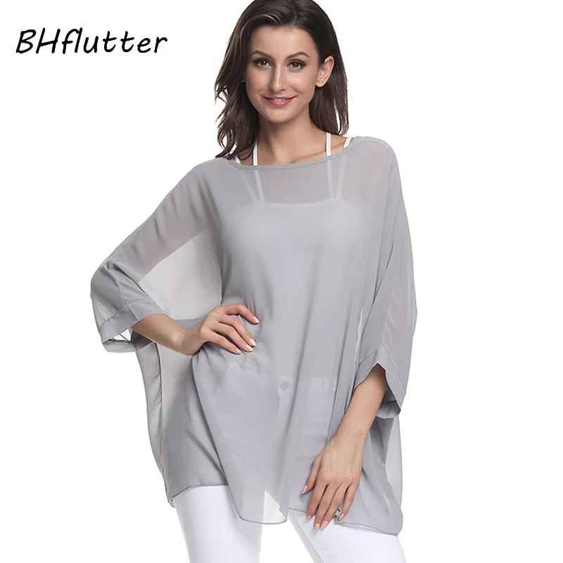 BHflutter, женские блузки размера плюс,, стиль, летучая мышь, Повседневная летняя блузка, рубашка для женщин, Boho, шифоновые Рубашки, Топы, сорочка для женщин - Цвет: picture color