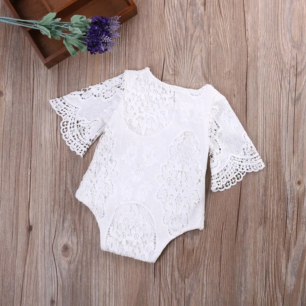 Детский летний кружевной комбинезон с оборками на рукавах|lace infant romper|rompers rompersinfant