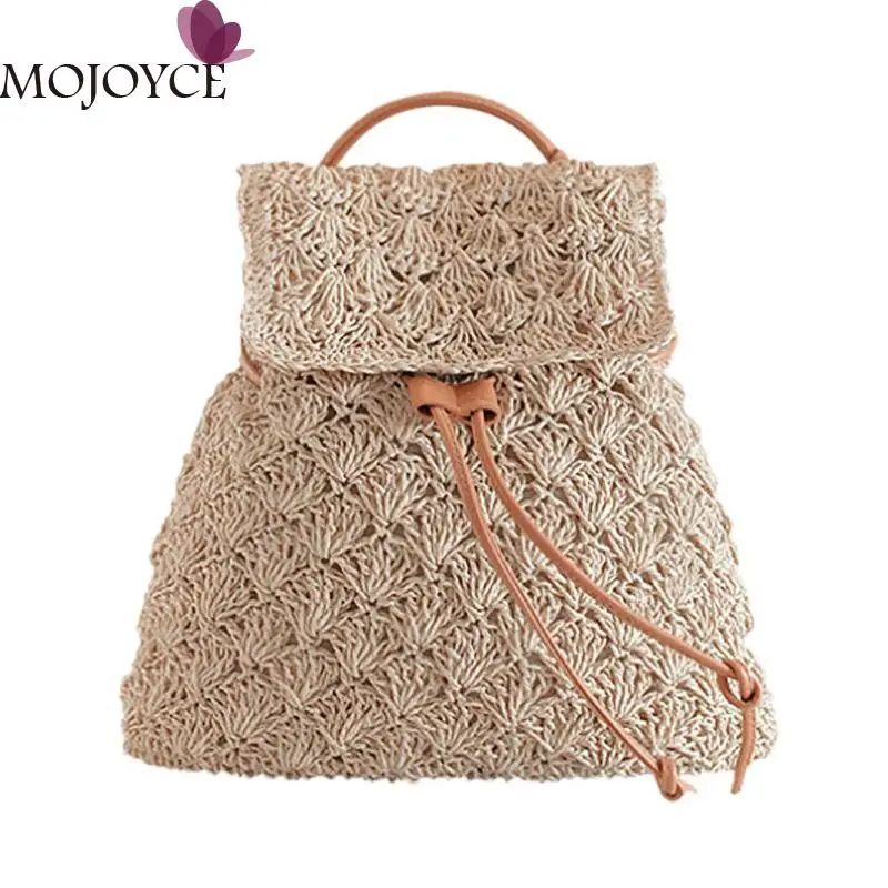 

Summer Vintage Women Hollow Handmade Straw Backpack Girls Hasp Drawstring Shouler Bag Hot Sale Beach Travel Casual Shoulder Bag