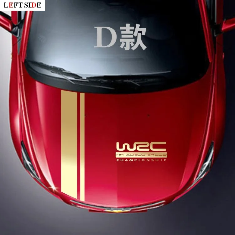 

LEFT SIDE Car Stickers Stripe WRC Golden Black White Stickers Car-styling Vinyl Personality Engine Hood Waterproof Stickers
