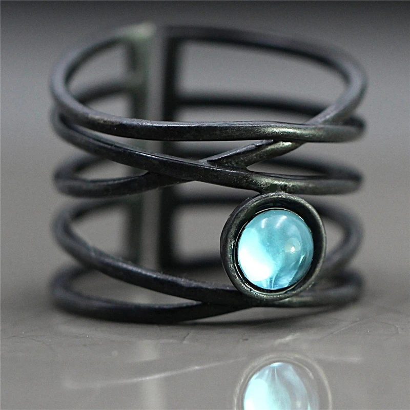 

Moonstone rings Black Color Multilayer Hollow Rings For Women/Men High Quality Copper Trendy Stack Finger Ring Men Jewelry A30