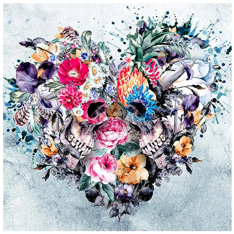 

Full Square Drill 5D DIY Diamond Painting love,"Skull Flowers Love" 3D diamond Embroidery heart Cross Stitch Mosaic Decor JS568
