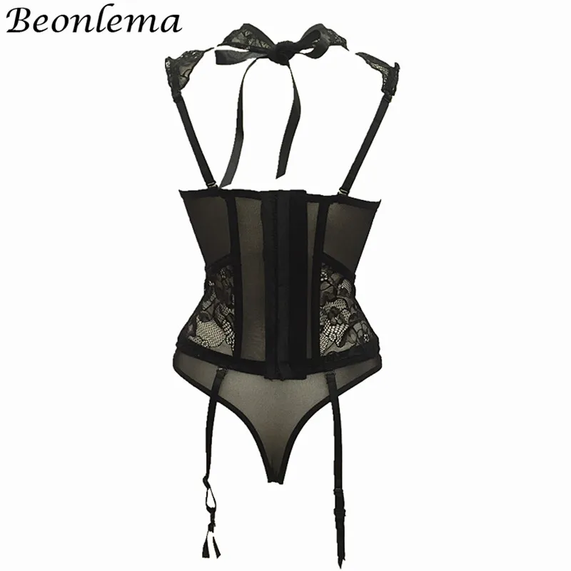 BEONLEMA See through Red Hot Lingerie Corset Bra Belt Sexy Floral Lace Bustiers Charming Strappy Transparent Underwear Women