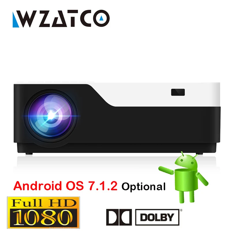 WZATCO M18 1920x1080 P Android 7.1.2 Поддержка wi-fi AC3 5500lu светодиодный проектор высокого разрешения 1080 P 200 inch для домашнего Театр видеопроектор - изображение