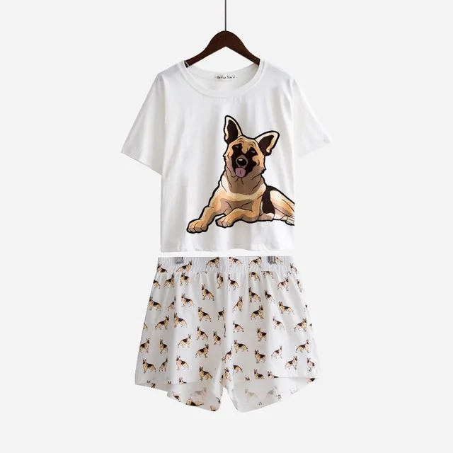 Women Cute Pajama Sets German Shepherd Dog Print 2 Pieces Set Crop Top