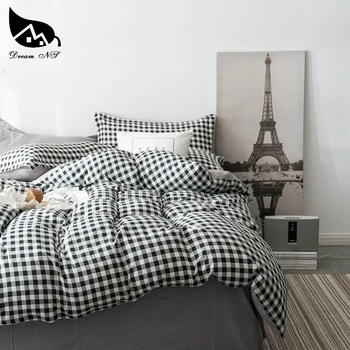 

Dream NS Simple Black and White Washed Cotton Bedding Set For Plaid Bedclothes Pillowcase Warm Soft Home Bedroom Beddengoed kit