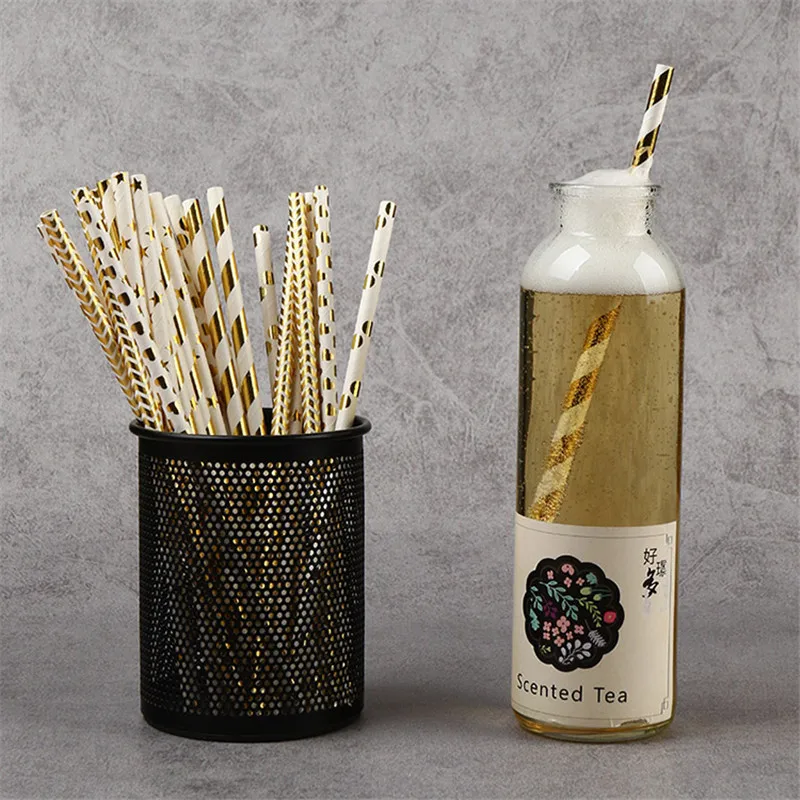 

Environmental art paper suction tube disposable hard paper hot gold suction tube party special paper straw 25/ set