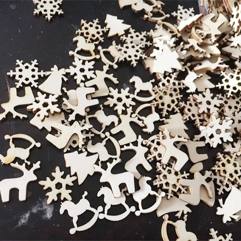 

50PCS DIY Snowflakes&Deer&Tree Wooden Pendants Ornaments Kids Birthday/Wedding/Christmas Party Decorations Kids Gift