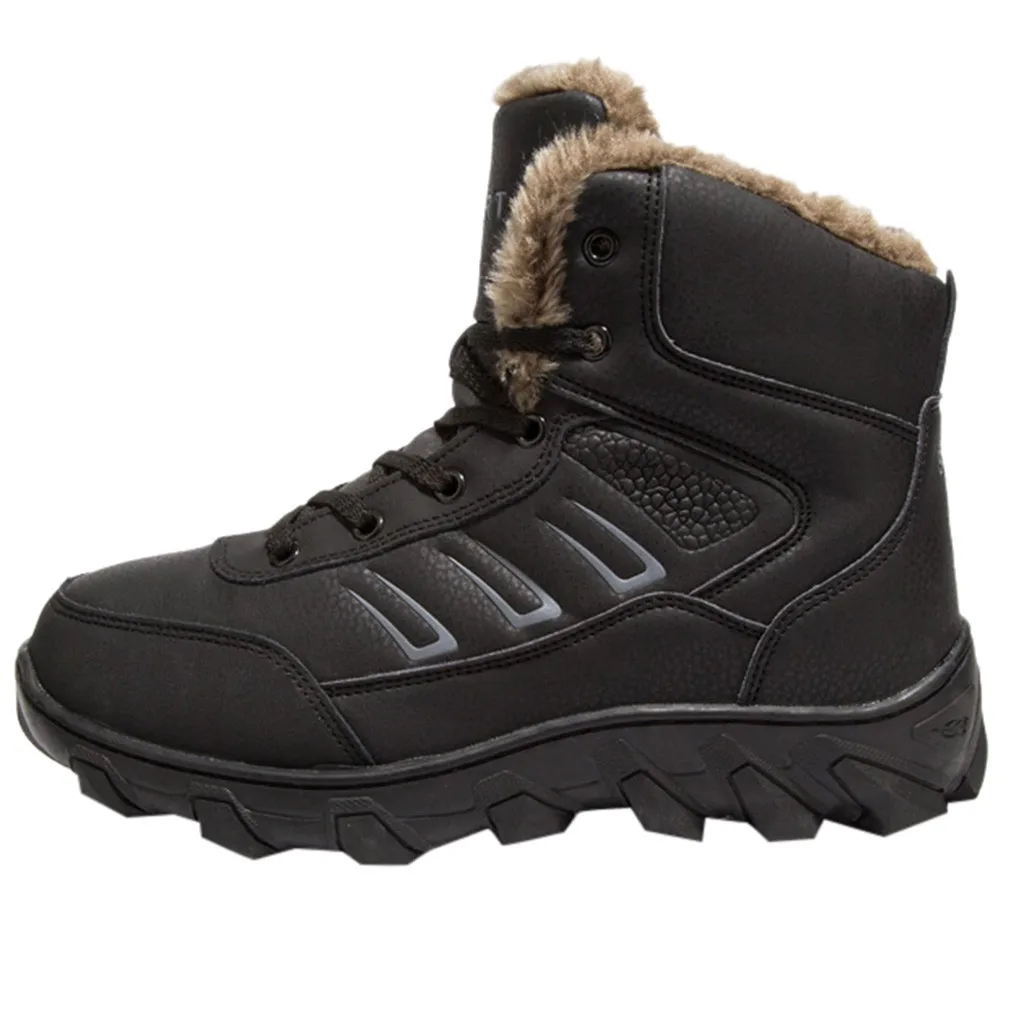 Winter Boots Men Ankle Warm Christmas Short Plush Winter Shoes Man Snow Shoes Super Warm Men Genuine Leather Boot#G3