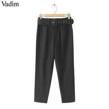 Vadim las mujeres negro elegante pantalones fajas bolsillos cremallera sólida damas streetwear casual pantalones KA152(China)