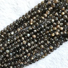 Настоящий натуральный серый черный золотой Sunstone flash светильник круглый свободный шар из Поделочного Камня маленькие бусины 6 мм 1" 05610