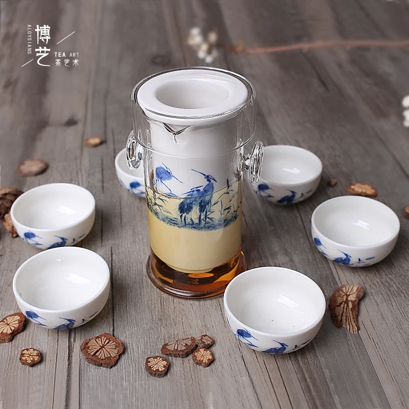 220ML Heat-resistant Glass Tea Set Chinese Kung Fu Flower Ceramic Teapot With Filter Kettle Blue and White Porcelain Sets