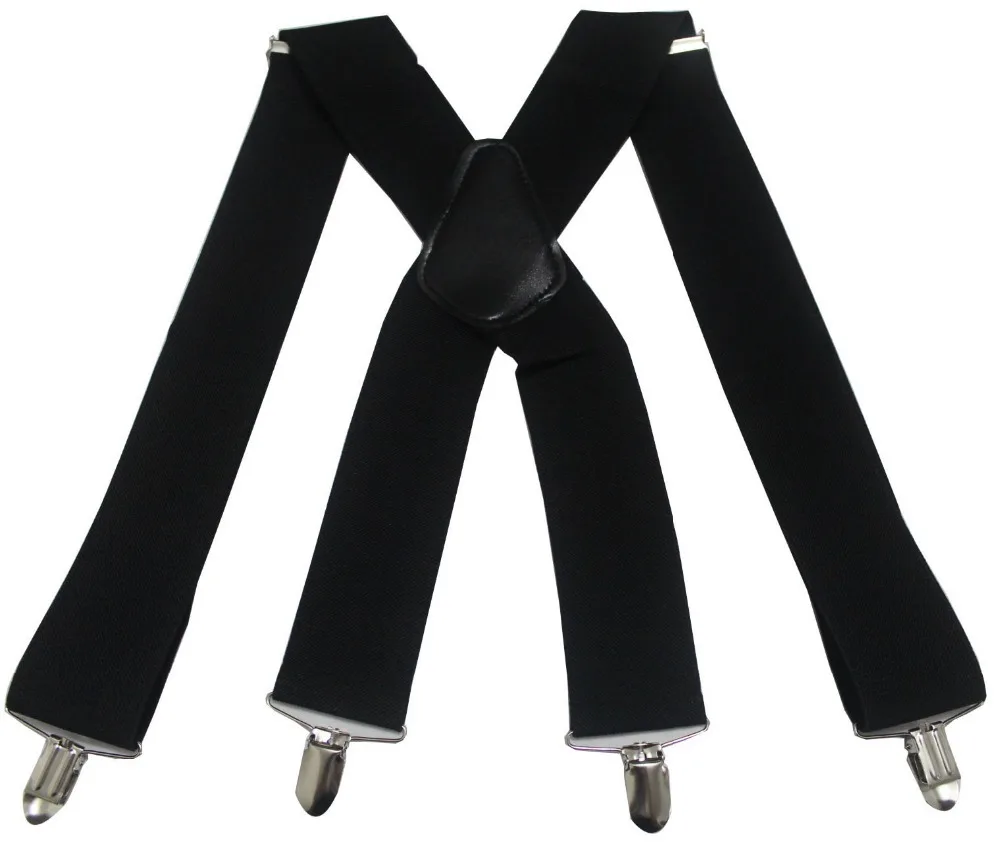 Suspenders-Men-2-Inch-50mm-Wide-Adjustable-Four-Clip-on-X-Back-Elastic-Black-Red-Grey
