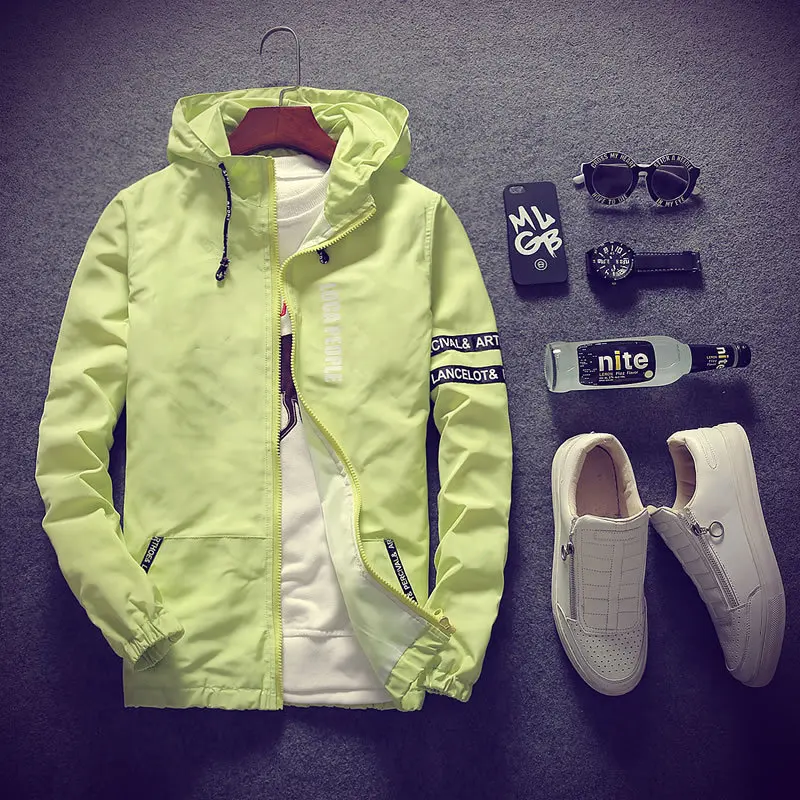 2018 Spring Autumn New Fashion Slim Fit Young Men Hooded Jacket Thin Jackets Brand Casual Windbreak