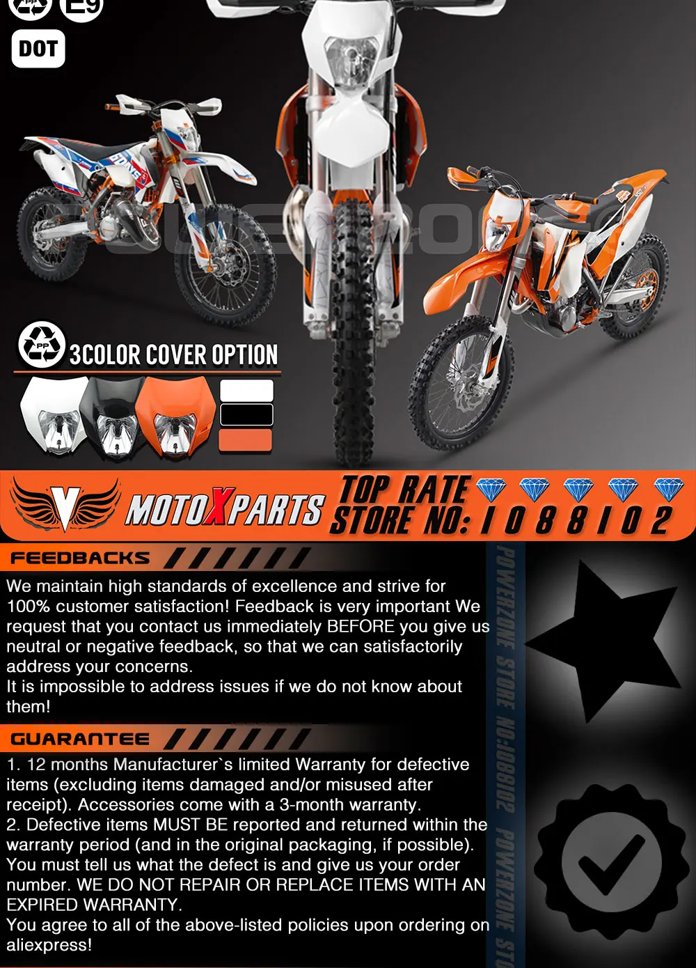 Powerzone фара для KTM SX F EXC XCF SMR 15 16 Мотоцикл Байк MX эндуро супермото с H4 лампочкой