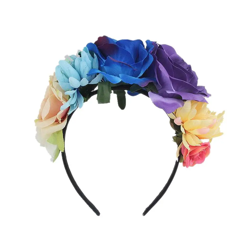 New Women's Hawaiian Rose Flower Crown Garland For Party Day Of The Dead Headband Costume Rose Garland - Color: E