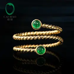 CaiMao Smalle ободок 0.24ct природной кабошон изумруд Изысканные кольца 14 К желтое золото обручальное Изменение размера