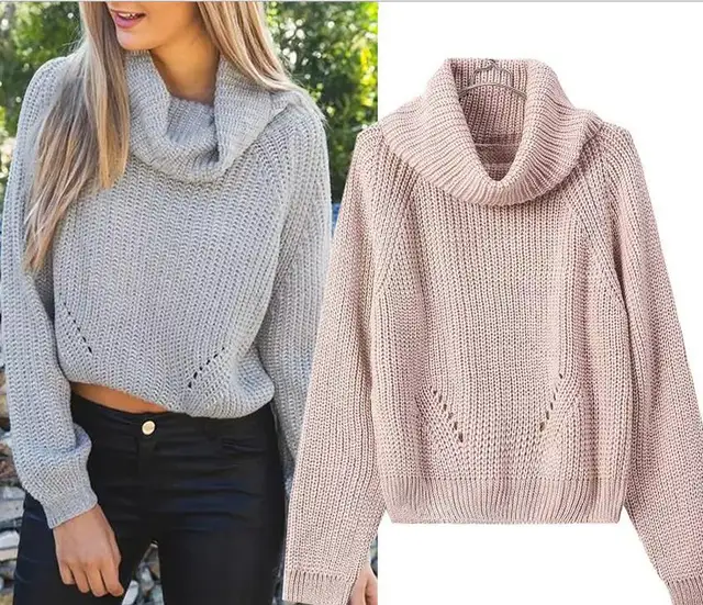 Otoño invierno de cuello alto corto Pullover Sweaters