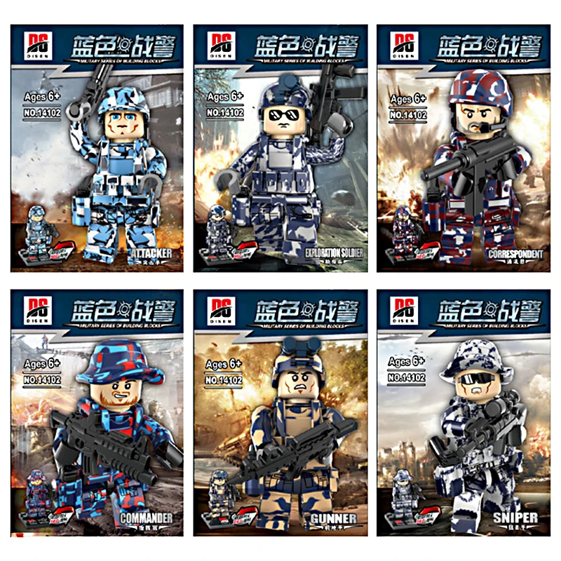 

6Pcs/set Military Special Forces Soldiers Figures Camouflage Uniform Bricks Figures Guns Weapons Compatible Building Blocks Toy