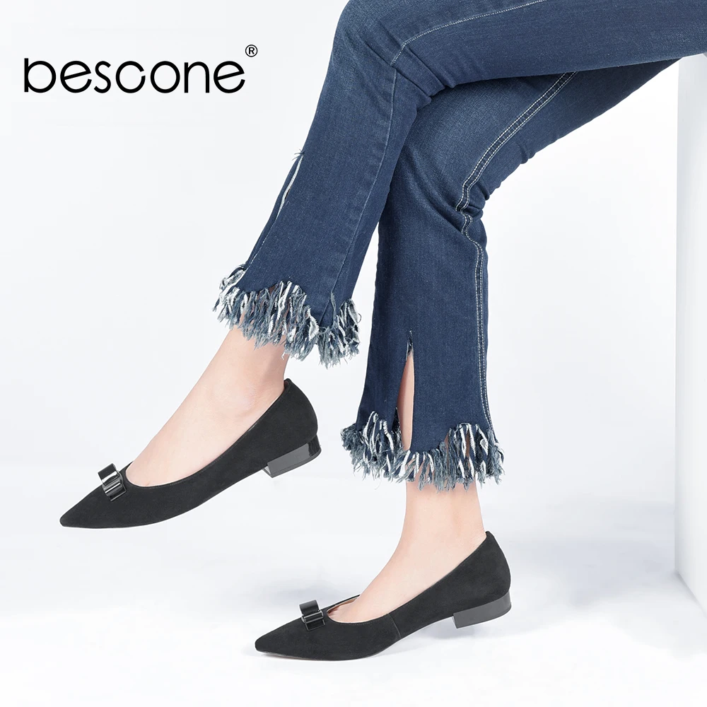 BESCONE Daily Woman Flats New Fashion Handmade Pointed Toe Slip-on Woman Shoes Butterfly-knot Design for Female Basic Flats A32