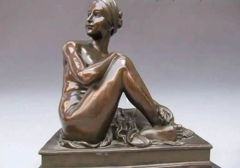 

Signed Art Bronze & Base Marble nude maiden woman sculpture