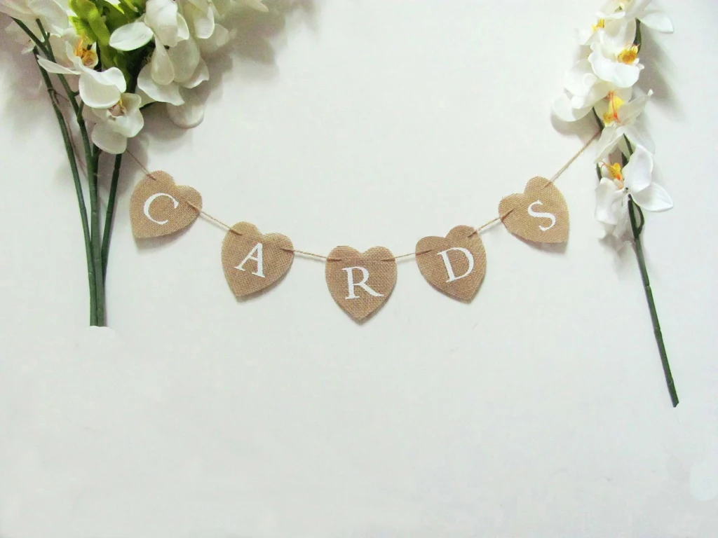 MagiDeal Vintage Hessian CARDS Bunting Banner Heart Burlap Rustic Birthday Parties Country Wedding Venue Decoration 