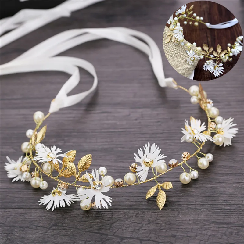 

Women Bridal White Red Flower Headband Butterfly Hair Jewelry Simulated Pearls Hairband Wedding Accessories
