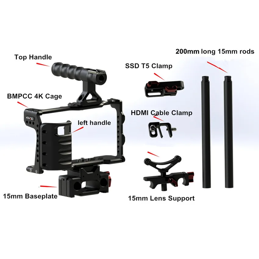 HONTOO BMPCC2 4K Rig Kit DSLR RIG Cage Baseplate Top Handle 15mm camera rig FOR BlackMagic Pocket Cinema Camera II 4K (3)