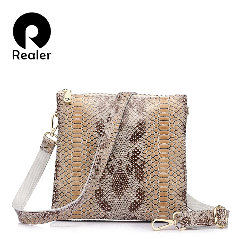 

REALER genuine leather women messenger bags female handbag high quality serpentine prints crossbody bags fashion