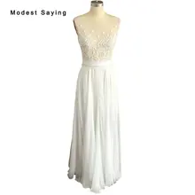 Sexy Sheer Muti Split A-Line Beaded Lace Bohemian Wedding Dresses 2017 with Pearls Summer Women Bridal Gowns Custom Made BW52