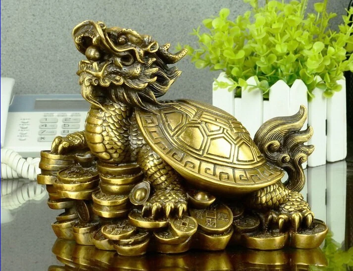 

Chinese Pure Brass Copper Fengshui Yuanbao Wealth Dragon Turtle Tortoise Statue