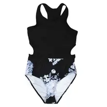 Женский сексуальный танкини Boho Цветочный блок лоскутный купальник с вырезом на талии с открытой спиной на молнии бикини со шнуровкой бандажный купальный костюм