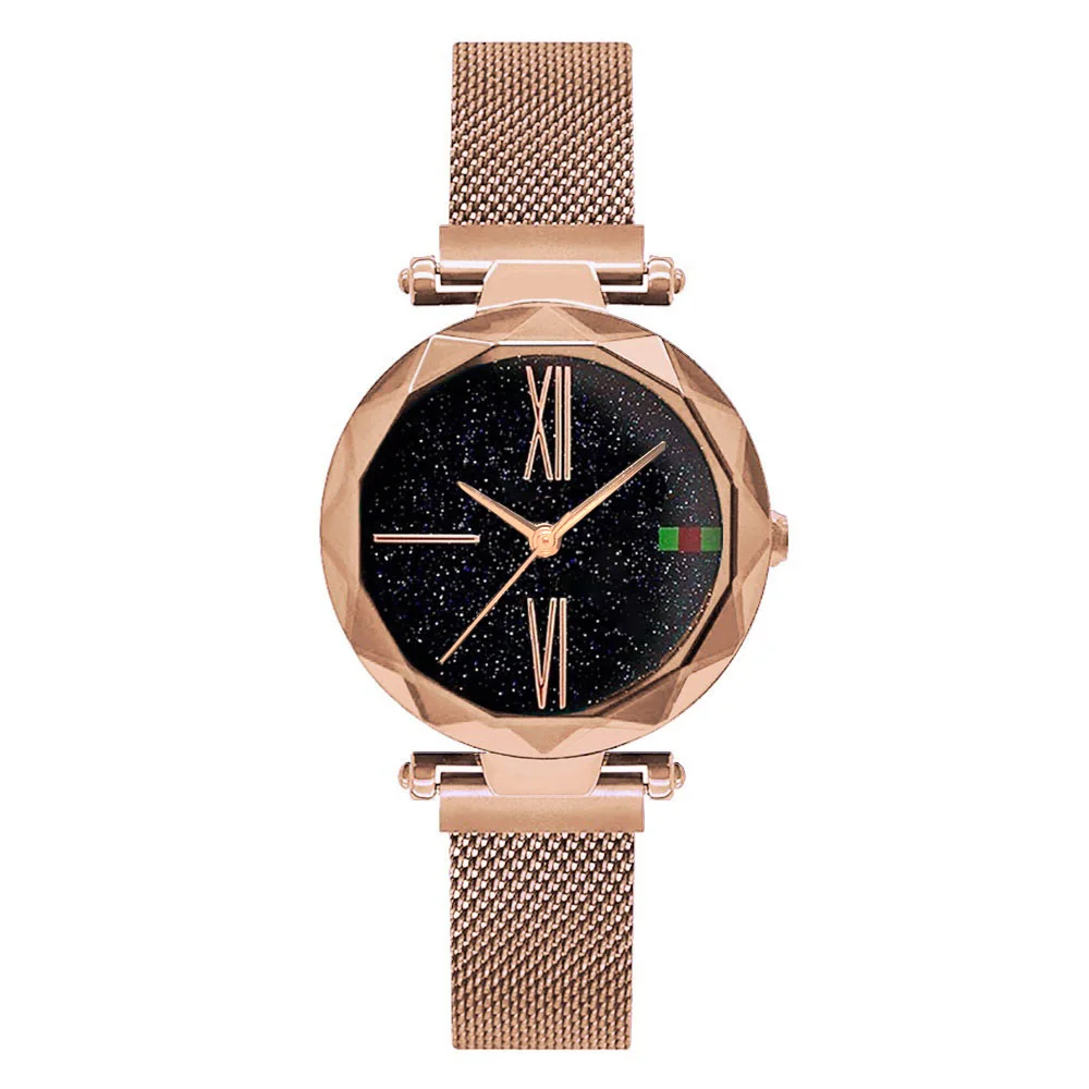 Rose Gold Роскошные женские часы из розового золота минимализм звездное небо магнитная пряжка модные повседневные женские наручные часы Водонепроницаемые римские цифры - Цвет: Rose Gold