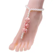 Summer Beach pearl Anklets Multi Tassel Anklet Rose ribbon flower statement Bracelet Chain On Foot Women