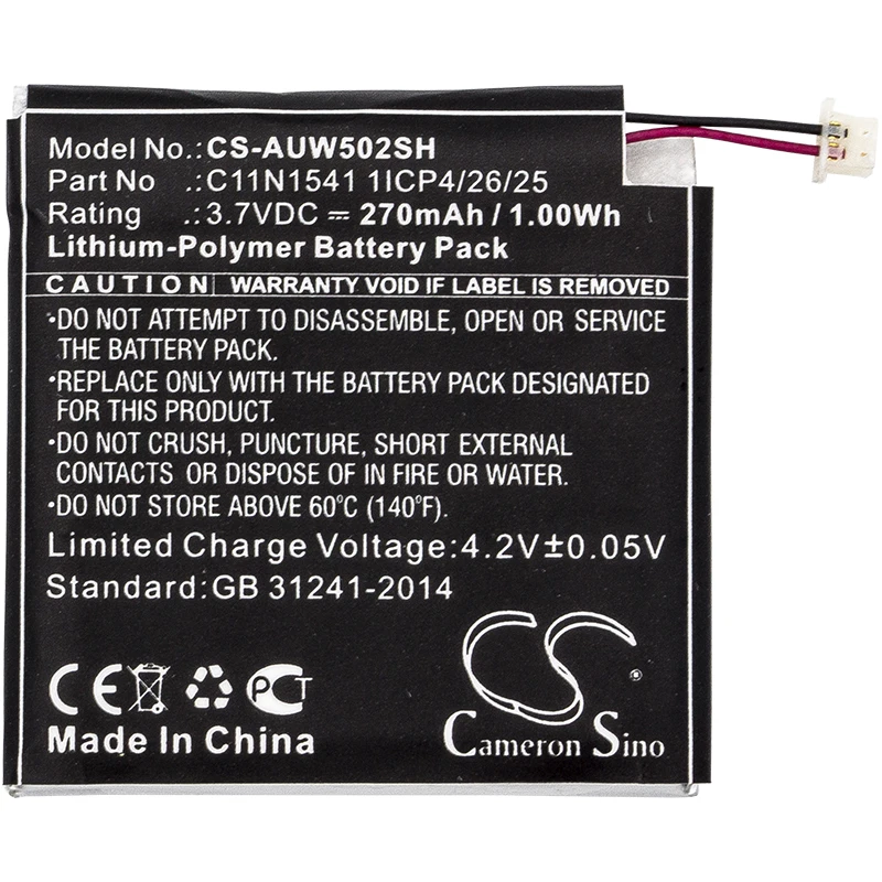 Аккумулятор Cameron Sino 270 мАч для умных часов Asus W1502QF ZenWatch 2 0B200 01760100 C11N1541 1ICP4/26/25