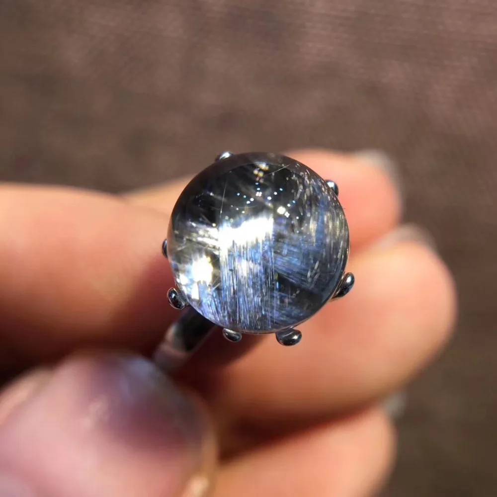 Natural Brookite Platinum Silver Rutilated Quartz Ring  (2)
